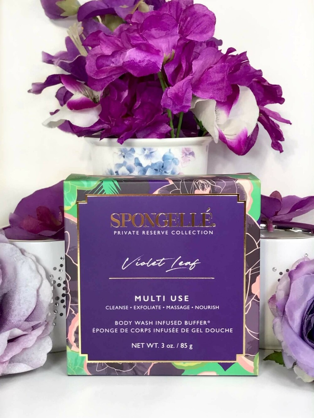 Spongelle Violet Leaf Boxed Flower Body Wash Infused Buffer Sponge *BNIB